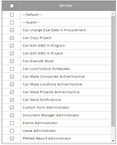 6. OPTIONS TABLE