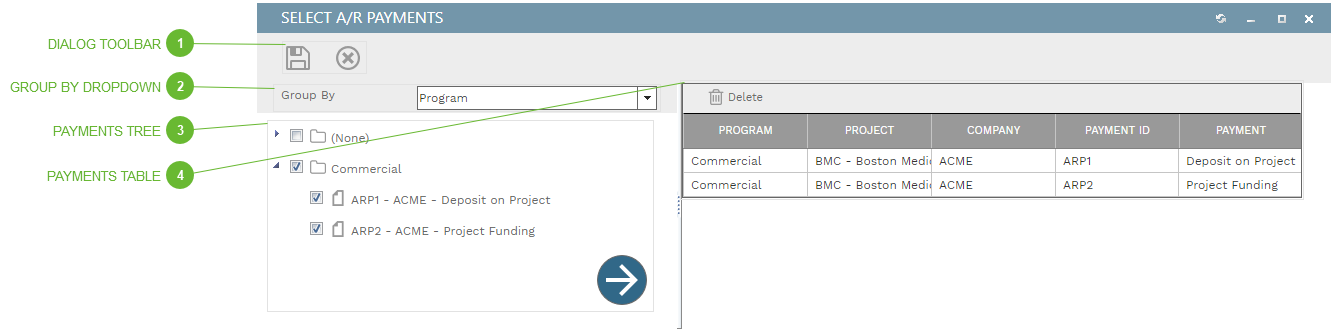 Select Payments Dialog