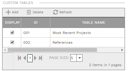 3. CUSTOM TABLES SECTION