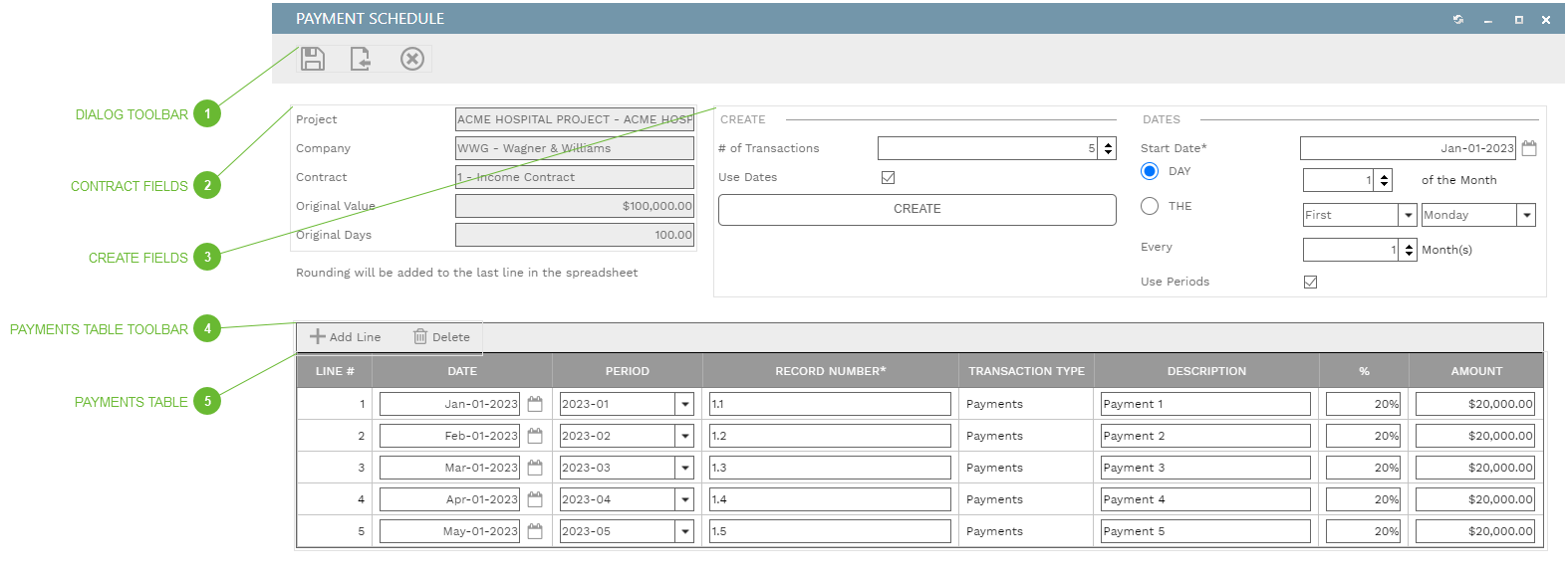 Payment Schedule Dialog