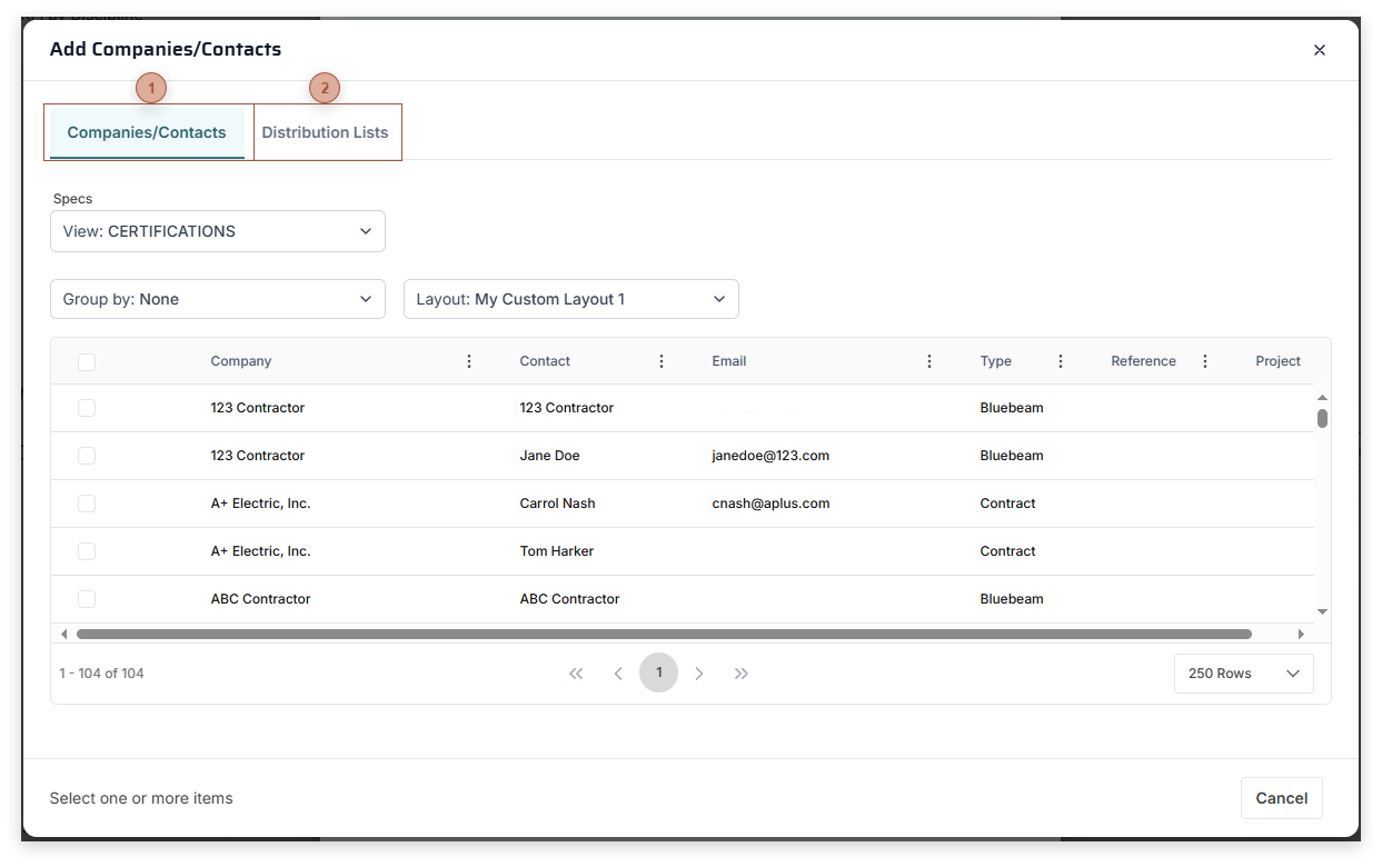 Add Companies / Contacts Dialog