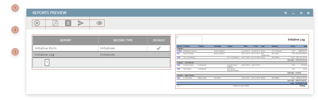 BI Reports Preview Dialog