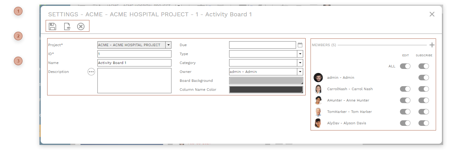 Board Settings Dialog
