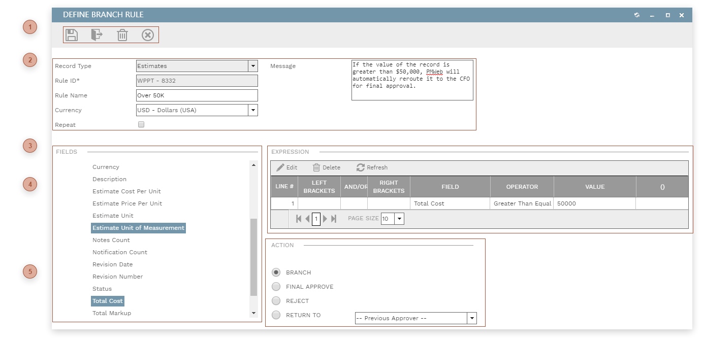 Define Branch Rule Dialog