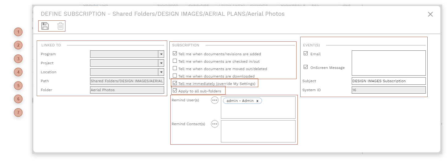 Define Subscription Dialog