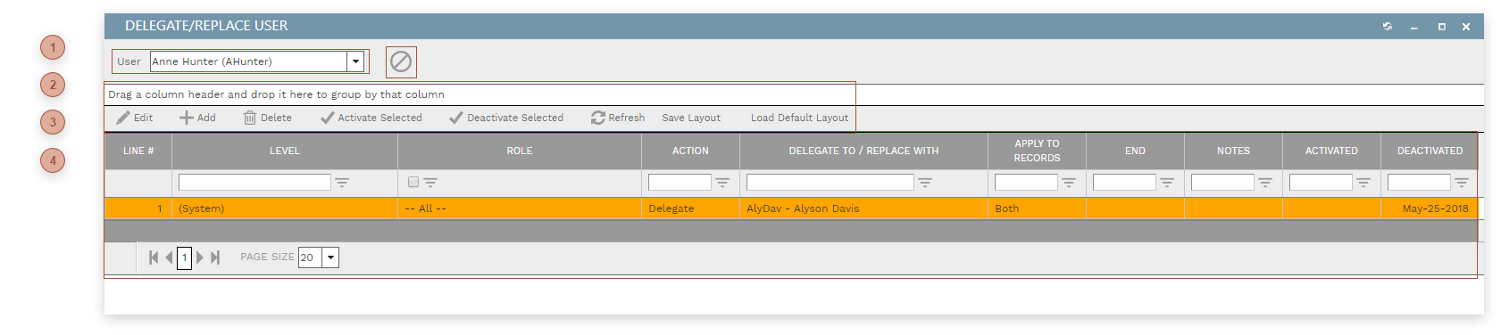 Delegate / Replace User Dialog
