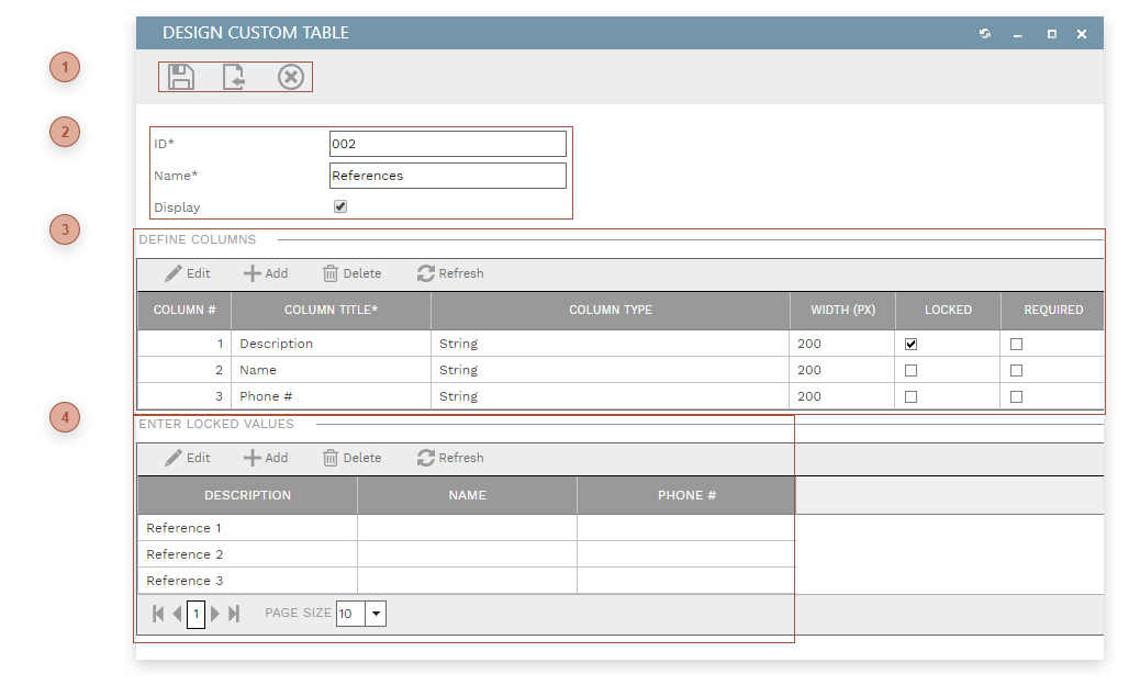 Design Custom Table Dialog