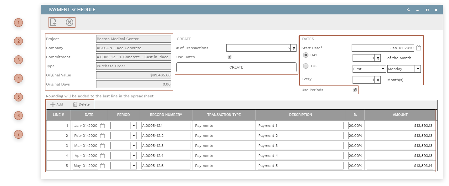 Generate Payment Schedule Dialog