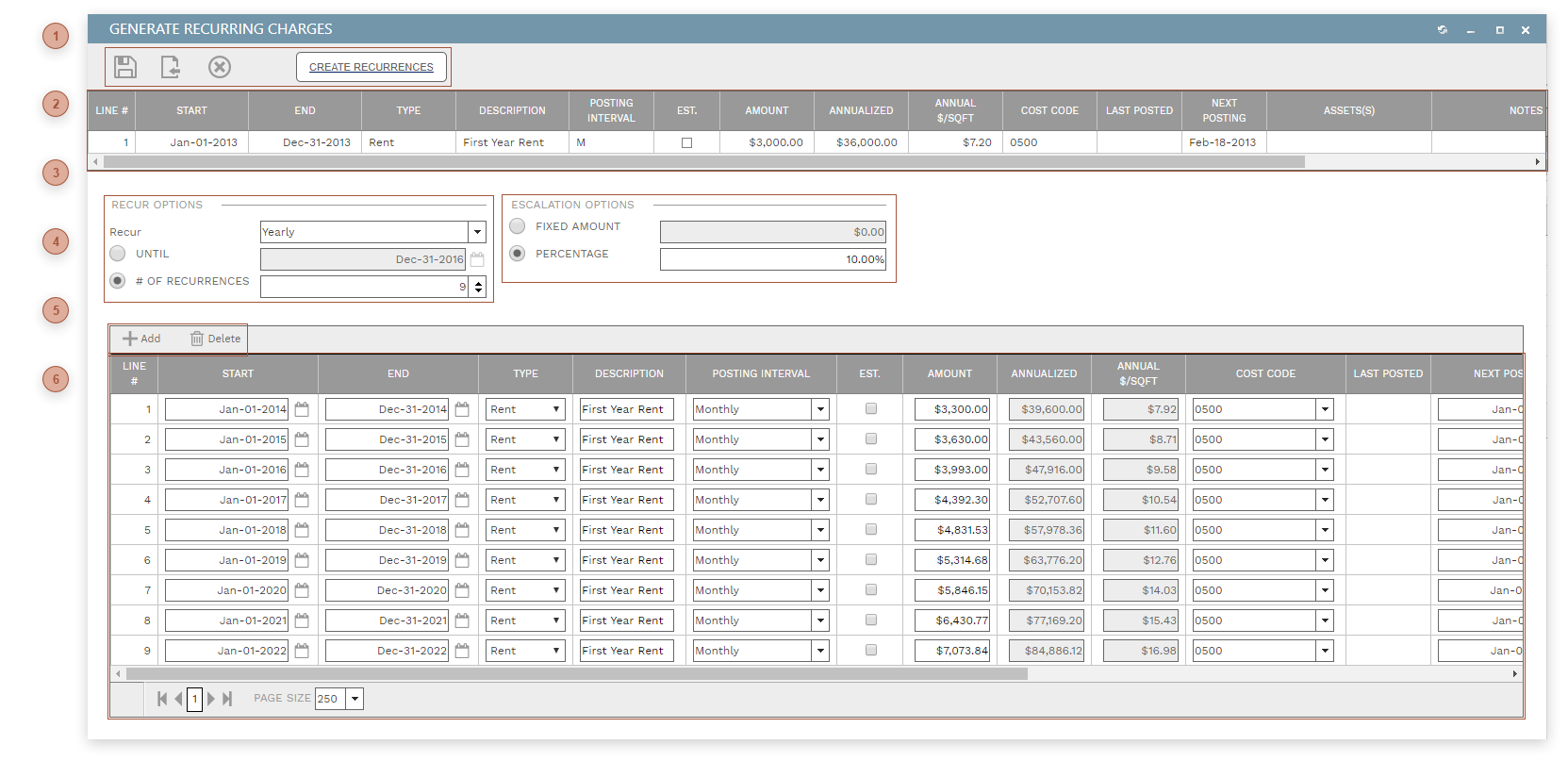 Generate Recurring Charges Dialog