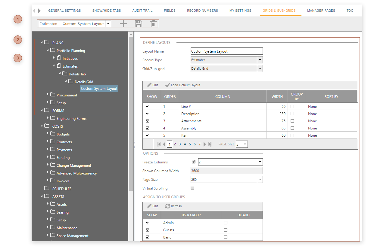 Grids & Sub-grids Tab