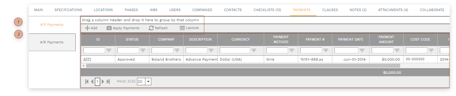 Payments Tab