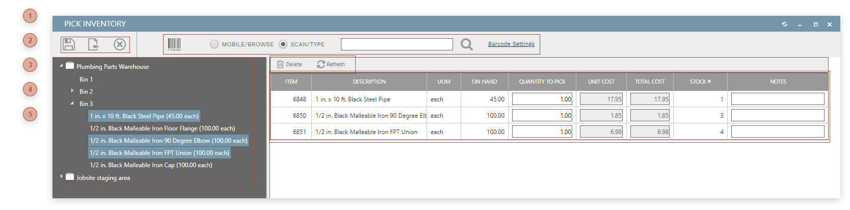 Pick Inventory Dialog