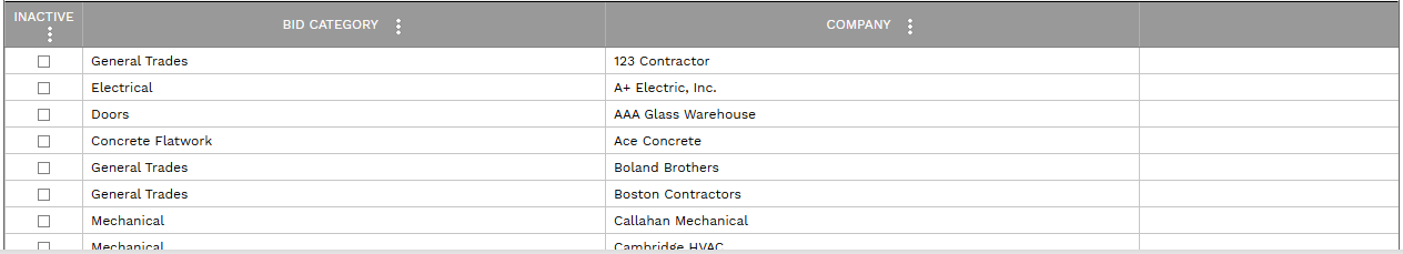 5. BIDDER MATRIX TABLE