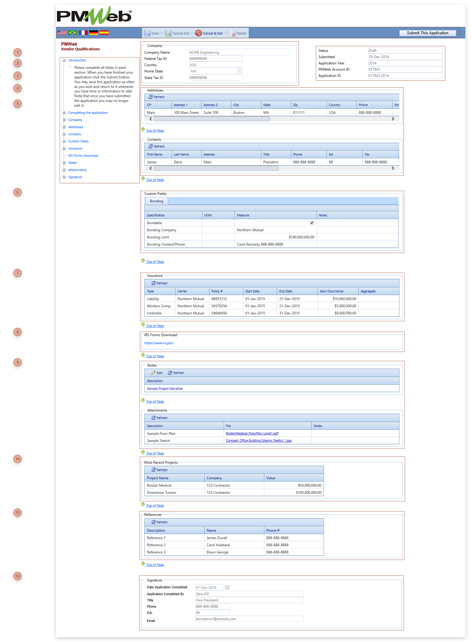 Sample Application Page