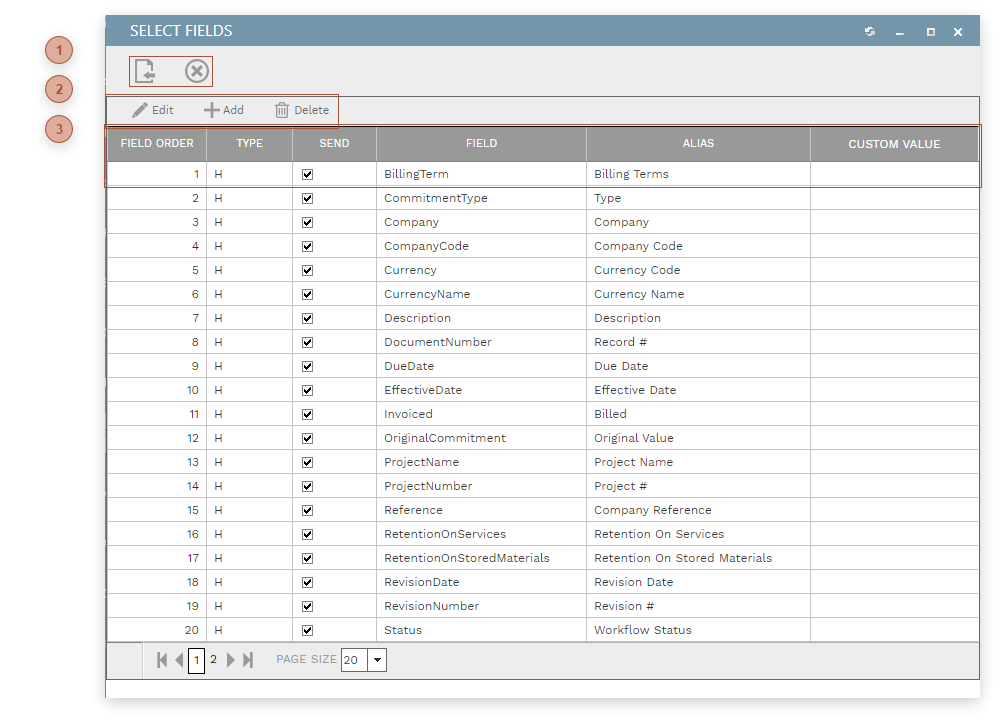Select Fields Dialog