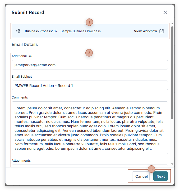 Submit Workflow Dialog