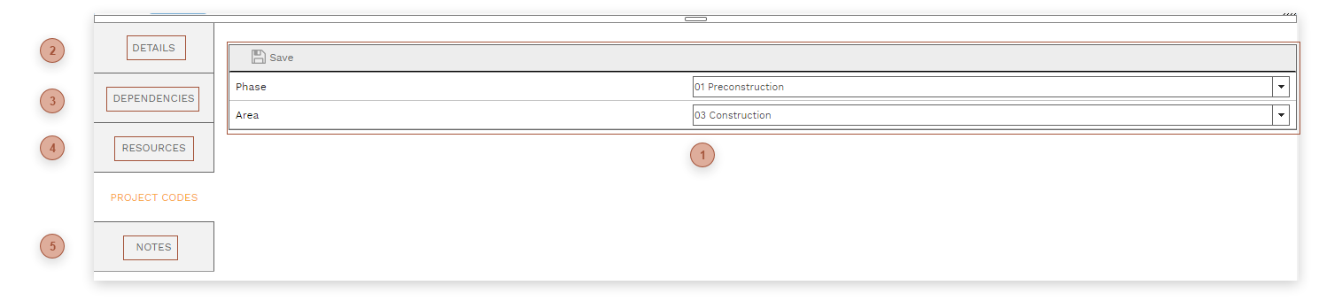 Task Project Codes Tab